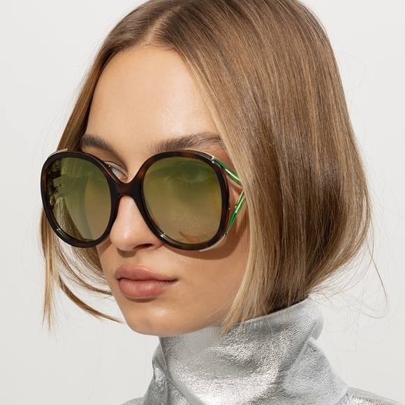 NWT GUCCI GG0226S - 006 Gold Green Oversized Sunglasses - Picture 2 of 10